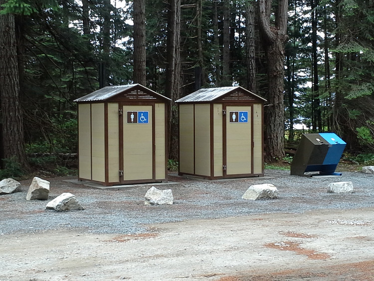 Pit toilets fully installed at Smelt Bay Provincial Park, Cortes Island